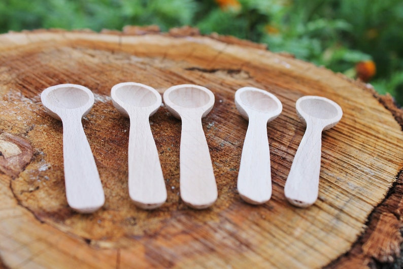 Set of 2 handmade small wooden mini spoons for spices 3 inches natural eco friendly made of beech wood image 6