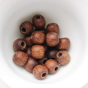 13 mm Wooden textured beads 50 pcs with big hole 5 mm natural, ECO-FRIENDLY beads boiled in olive oil image 4