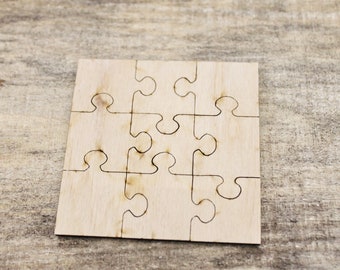 Square-puzzle blank - 3x3 inch - do it yourself puzzle - laser cut puzzle blank - Wooden Puzzle - 9 pieces