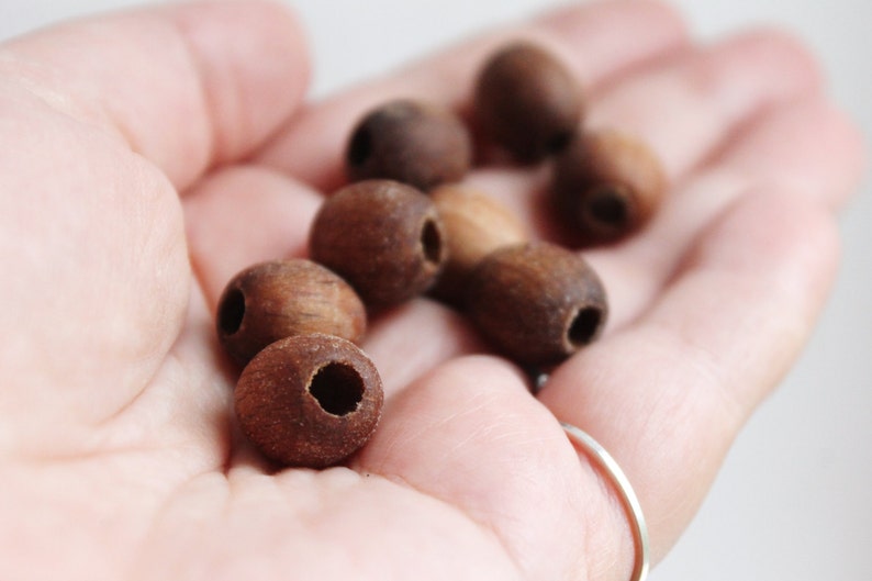 13 mm Wooden textured beads 50 pcs with big hole 5 mm natural, ECO-FRIENDLY beads boiled in olive oil image 3