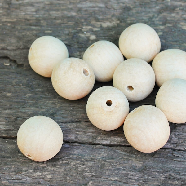 36-37 mm Wooden round beech beads 10 pcs - natural eco friendly