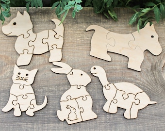 Set of 5 animals puzzle blanks - do it yourself puzzle - laser cut puzzle blank - Wooden Puzzle