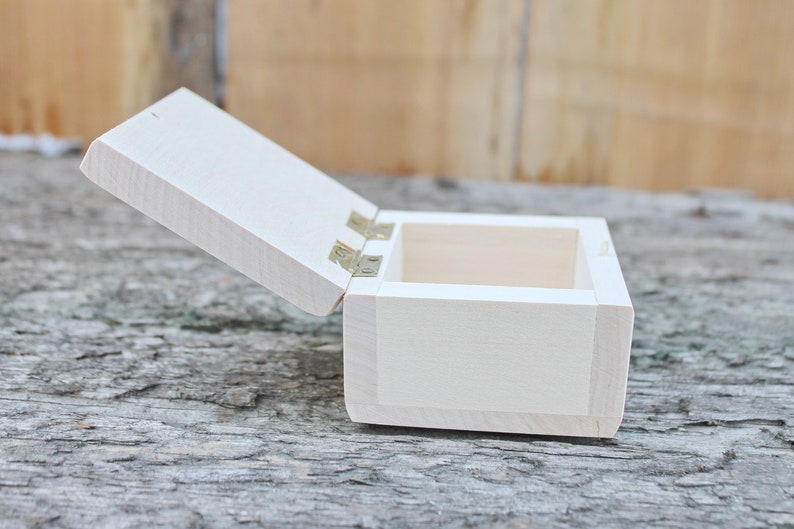 Square Unfinished Wooden Box 80 Mm With Cover on Hinges Etsy
