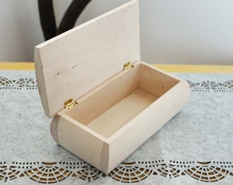 Big wooden box - rounded lid - unfinished wooden box - 210 mm - 8.3 inch - with lid on hinges - birch wood