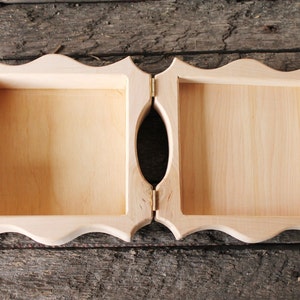 Big wooden square box - unfinished wooden box - 190 mm - 7.5 inch - on two hinges - made of alder wood