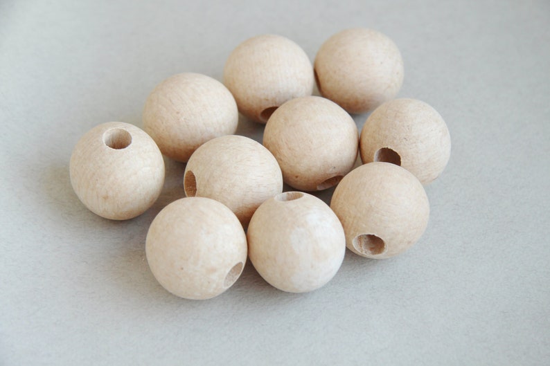 25 mm Wooden beads 50 pcs big hole 8 mm natural eco friendly image 1
