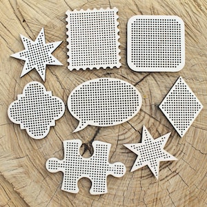 Set of 8 Creative Wooden Embroidery Blanks – Laser Cut Wooden Shapes for Stitching Projects - Geometric Wooden Embroidery Blanks