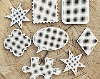 クリエイティブな木製刺繍ブランク8枚セット - レーザーカットされた木製の形状でステッチプロジェクトに最適 - 幾何学的な木製刺繍ブランク