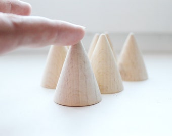 Set of 5 - Big Wooden cones 40x30 mm 5 pcs - eco friendly - CONES - without holes