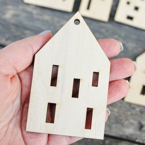 Set of 6 Wooden houses Laser Cut unfinished blank 3.9 inches Home Decor Laser cut wood plywood image 3