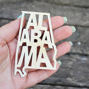 Inscription de l’État de l’Alabama - Découpe au laser - blanc inachevé -3,5 pouces - Texte de la forme de la carte de l’Alabama - Sweet Home Alabama