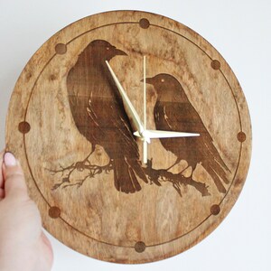 Wooden clock Crows chestnat color 310 mm 12.2 inches light and ready to ship handmade clock Silent clock mechanism image 5