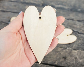 Set of 5 Wooden hearts Laser Cut - unfinished blank - 4.3 inches - Home Decor - Laser cut wood - plywood