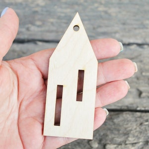 Set of 6 Wooden houses Laser Cut unfinished blank 3.9 inches Home Decor Laser cut wood plywood image 6