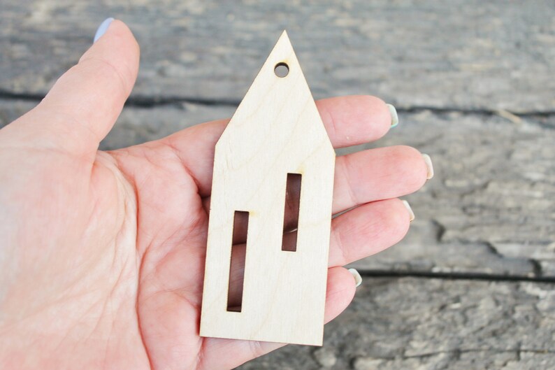 Set of 6 Wooden houses Laser Cut unfinished blank 3.9 inches Home Decor Laser cut wood plywood image 6