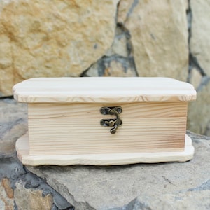 Big wooden rectangular box - unfinished wooden box - 245 mm - 9.6 inch - with lid on hinges - spruce wood