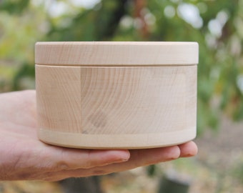 120 mm x 80 mm - Round unfinished wooden box - with cover - natural, eco friendly - 120 mm diameter