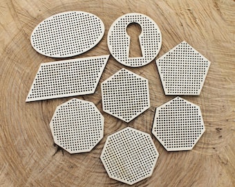 刺繍用ブランク8枚セット - レーザーカット木製シェイプ（ステッチプロジェクト用） - 幾何学模様の木製刺繍用ブランク