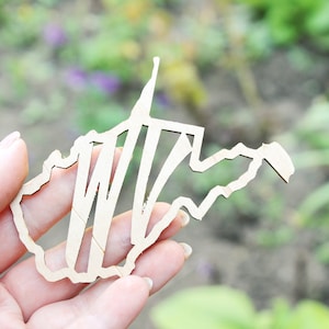 West Virginia State Holzaufschrift - Laser Cut - unfertiger Rohling - 3,9 Zoll - West Virginia Map Shape Text