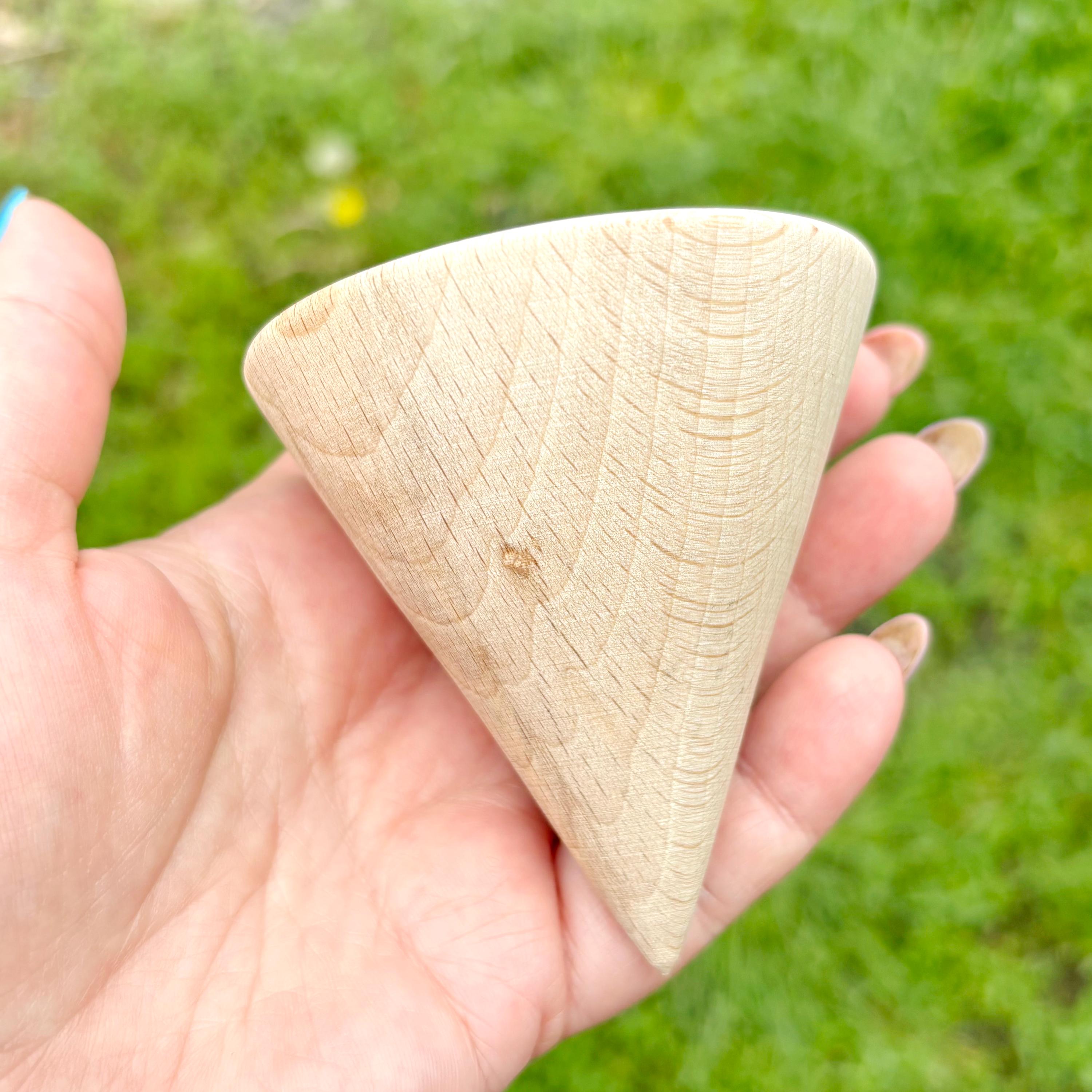 Large Wooden Cone 3 Inch, Unfinished Beech Wood Cone for Waldorf