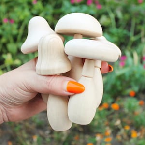 Set of five Wooden mushrooms - 91 to 112 mm - 3.6 to 4.4 inches - unfinished wooden handmade mushrooms - made of alder wood