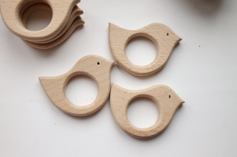 Bird-teether, natural, eco-friendly Natural Wooden Toy Teether Handmade wooden teether image 4