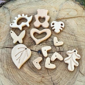 Natural Beech Wood Charms – Smooth Wooden Shapes for DIY Jewelry, Crafts, Sensory Accessories, Teething Necklace, Sling Beads Supplies image 1