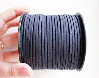 Dark blue Suede cord - high quality soft faux cord 2 m - 2,18  yards or 6,5 feet