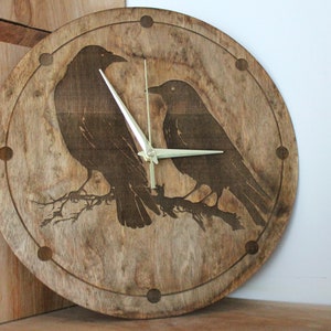 Wooden clock Crows chestnat color 310 mm 12.2 inches light and ready to ship handmade clock Silent clock mechanism image 2