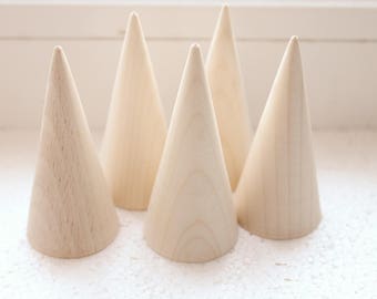 Set of 5 - Big Wooden cones 75x35 mm 5 pcs - eco friendly - CONES - without holes - beech-tree