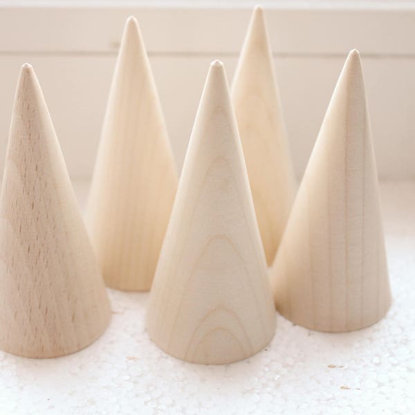 Set of 5 - Big Wooden cones 75x35 mm 5 pcs - eco friendly - CONES - without holes - beech-tree