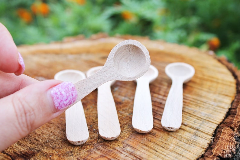 Set of 2 handmade small wooden mini spoons for spices 3 inches natural eco friendly made of beech wood image 7