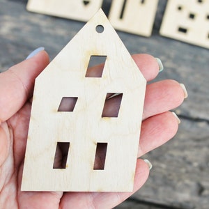 Set of 6 Wooden houses Laser Cut unfinished blank 3.9 inches Home Decor Laser cut wood plywood image 4