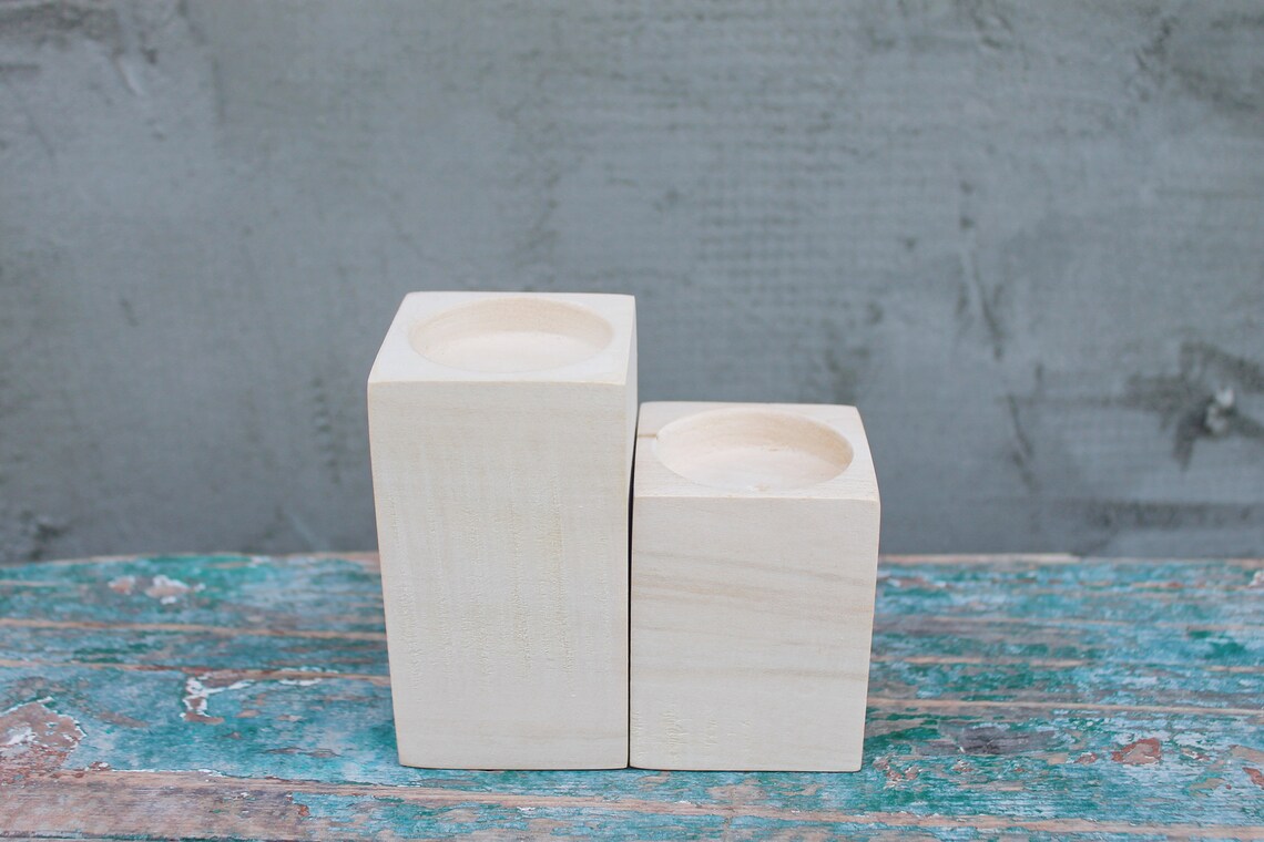 Set of Two Wooden Candlestick Unfinished Wooden Candlestick Etsy