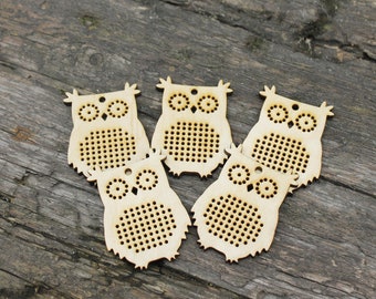 SET OF 5 - Cross stitch pendant blank OWL - owl blanks Wood Needlecraft Pendant, Necklace or Earrings