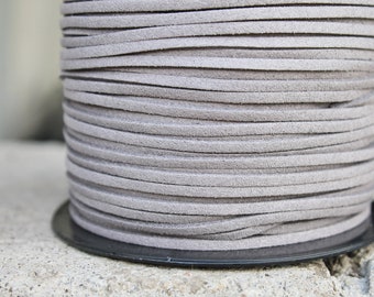 Grey Suede cord - high quality soft faux cord 2 m - 2,18  yards or 6,5 feet