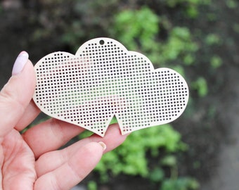 Double heart blank - Cross stitch pendant blank 3.9 inches - blanks Wood Needlecraft Pendant - wooden cross stitch blank