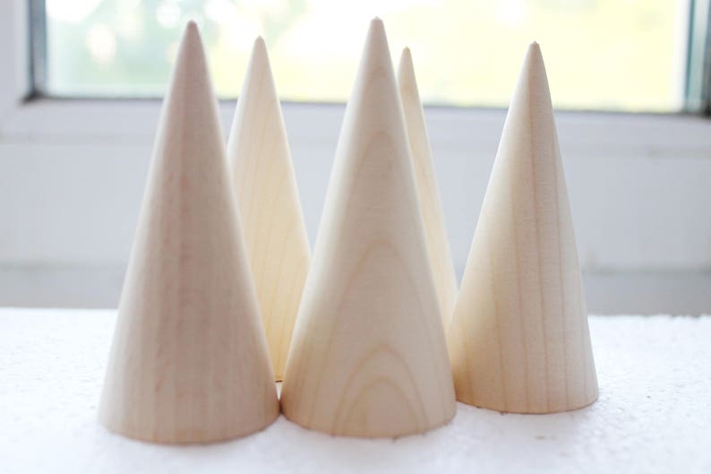 Set of 5 Big Wooden cones 75x35 mm 5 pcs eco friendly CONES without holes beech-tree image 4