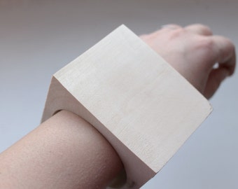 70 mm BIG Wooden square bangle unfinished - natural eco friendly - Linden wood