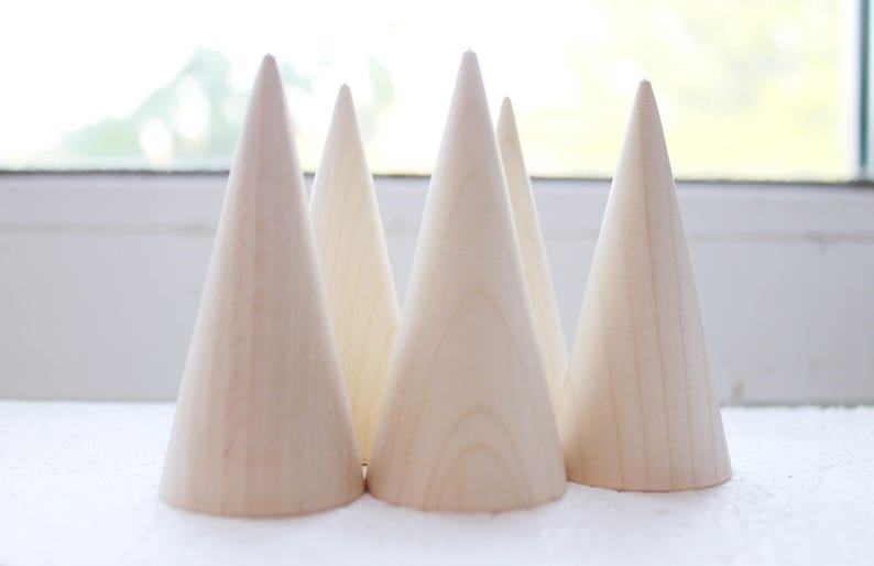 Set of 5 Big Wooden cones 75x35 mm 5 pcs eco friendly CONES without holes beech-tree image 5