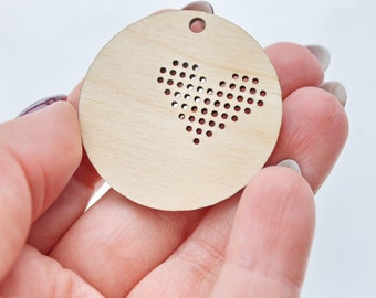 Cross stitch pendant blank 5 pcs - Circle with a heart  blanks - Needlecraft Pendant, Necklace or Earrings - wooden cross stitch blank