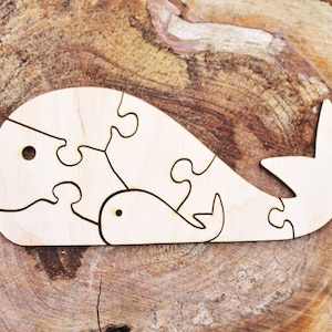 Whale-puzzle blank - 5.1 inch - do it yourself puzzle - laser cut puzzle blank - Wooden Puzzle - 7 pieces
