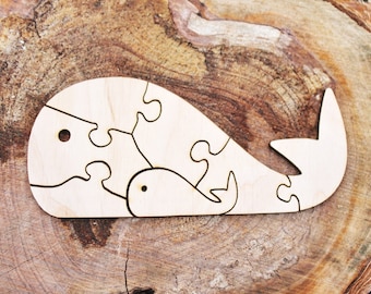 Whale-puzzle blank - 5.1 inch - do it yourself puzzle - laser cut puzzle blank - Wooden Puzzle - 7 pieces