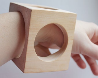 70 mm BIG Wooden square bracelet unfinished with the holes on all sides - linden wood