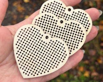 Wooden Heart Cross Stitch Base – Birch Plywood Embroidery Pendant Blank, Choose 1–10 pcs