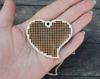 SET OF 5 - Heart Cross stitch pendant blank - blanks Wood Needlecraft Pendant, Necklace or Earrings - wooden christmas ornament