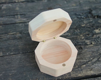 Octagon unfinished wooden wedding box 2.3 inches - 58 mm - ring wooden box - wedding jewelry box