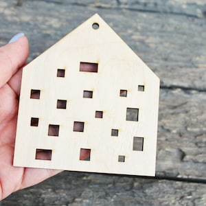 Set of 6 Wooden houses Laser Cut unfinished blank 3.9 inches Home Decor Laser cut wood plywood image 7