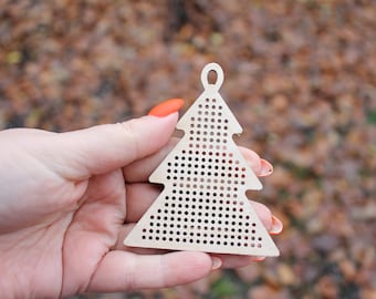 Sapin de Noël - ébauche de point de croix 3,3 pouces - ébauches Pendentif couture en bois, ébauche de point de croix en bois