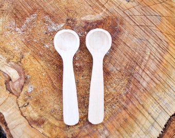 Set of 2 handmade small wooden mini spoons for spices - 3 inches - natural eco friendly - made of beech wood